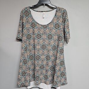LuLaRoe Multicolor Geometric Large Tunic Women's Short Sleeve Shirt